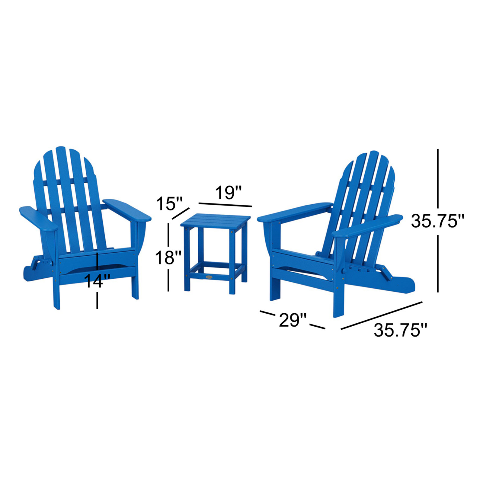POLYWOOD® Classic Adirondack 2-Person Patio Seating Group, Pacific Blue