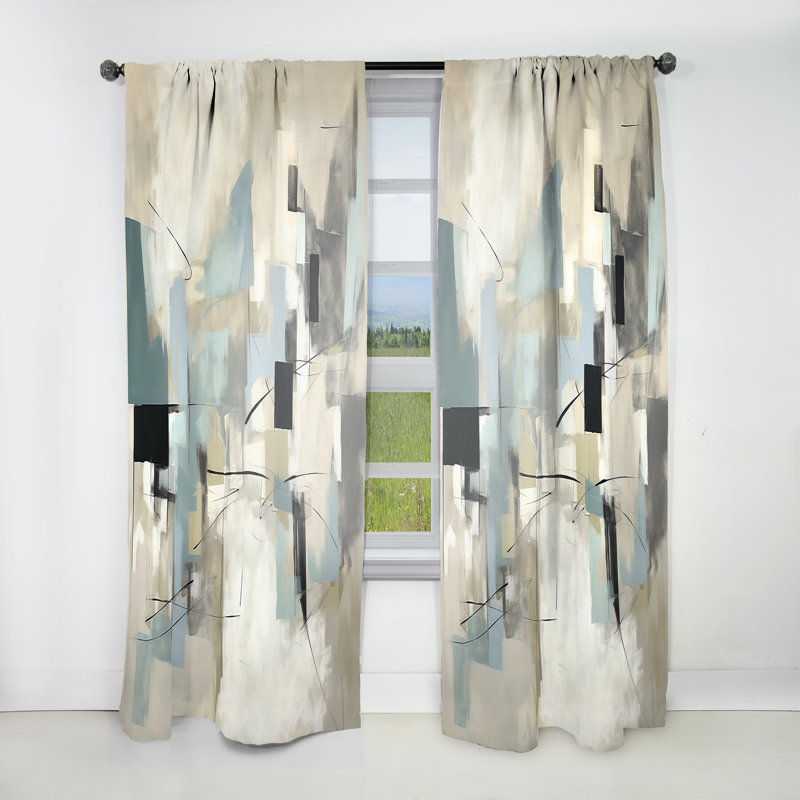 Rideau en velours moderne - Beige et gris Unounded Creativité II - obscurcissant - 1 panneau, L 52 po x L 90 po