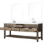 80 po Large meuble-lavabo double large, chêne gris, comptoir en quartz blanc, robinet et 36 miroirs, robinet, meuble-lavabo à finition double scellée à la main