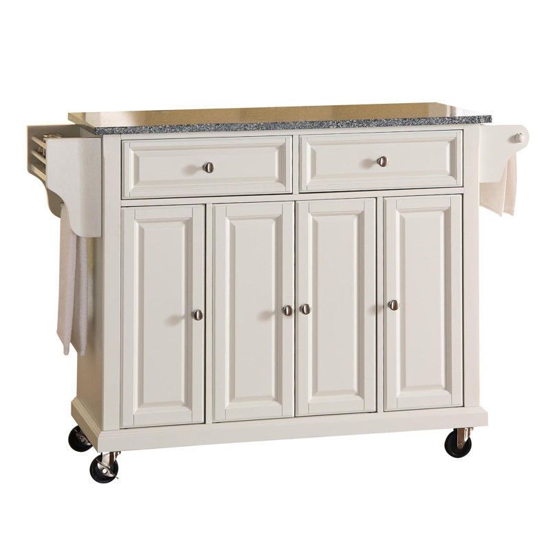 Monty Granite Top Kitchen Island, White, Gray