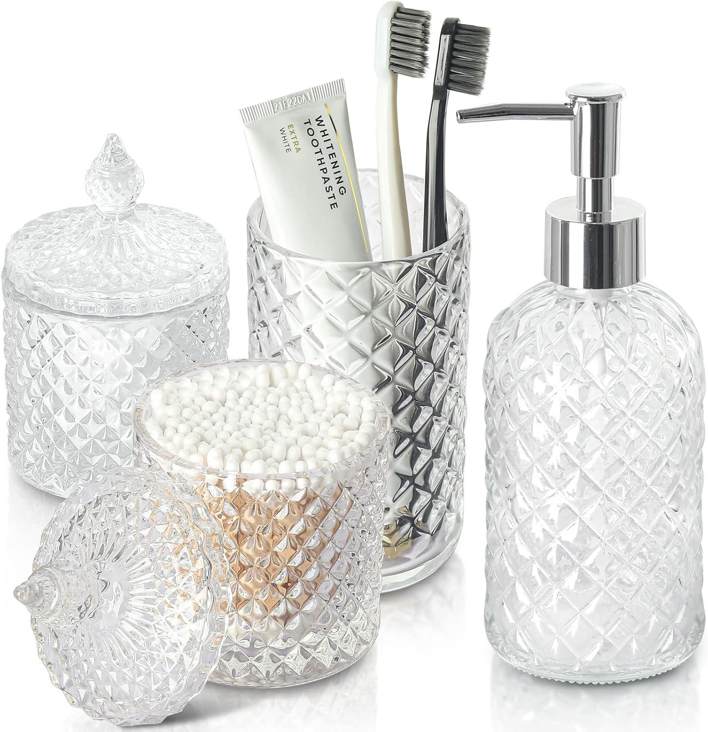 Rosdorf Park Bathroom Accessories Set, 4 Pack Clear Glass Bath ...