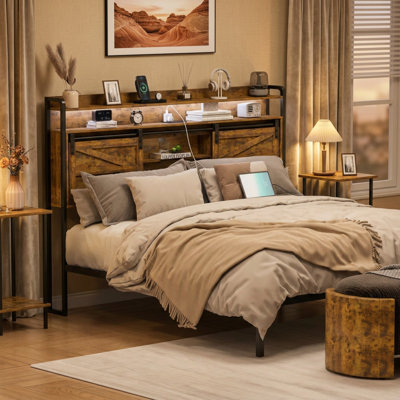 Headboard with Storage, Outlets, USB Ports, and LED Light Strip