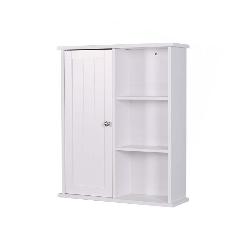 Armoire à pharmacie murale avec porte et tablette réglable, armoire de rangement en bois avec espace de rangement ouvert