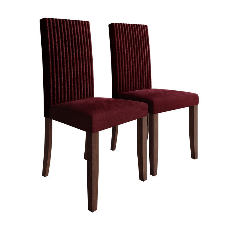 Wooden Dining Chair With Corduroy Velvet Cover, Red
