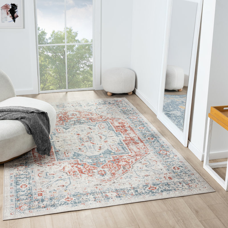 Tapis intérieur / extérieur haute performance, Rectangle 7 pi 9 po x 9 pi 9 po, Bleu / rouille