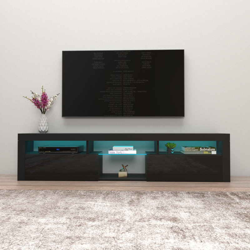 Sabacky Modern Floating Wall Mounted TV Stand for TVs up to 88", Black, 17.7"H x 78.7"W x 13.8"D