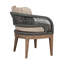 Chaise de terrasse Orbit en bois d'eucalyptus vieilli avec corde grise et coussins en oléfine taupe