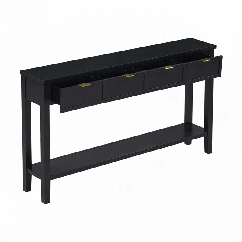 Console de rangement en bois 4 tiroirs et 2 tablettes, Noir
