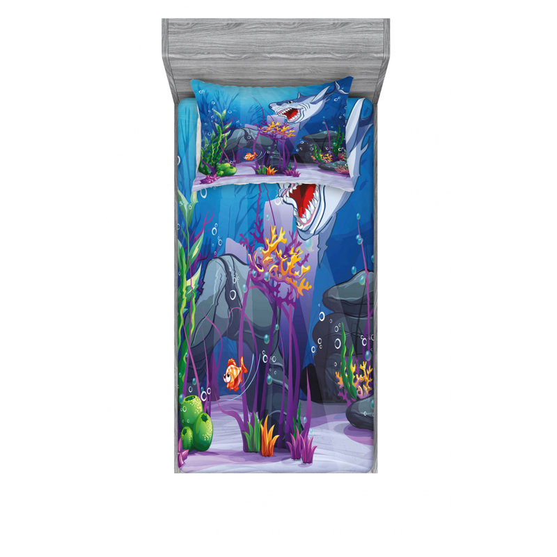 Ensemble de draps subaquatique coon world plantes, Ensemble de draps pour lit simple TG avec drap-hou