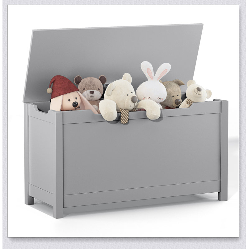 Kids Wooden Toy Box/Bench with Safety Hinged Lid for Ages 3+(Grey)