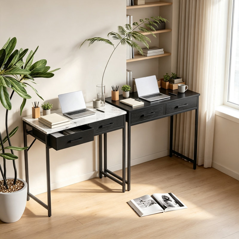 80cm Black Small Desk with 2 Drawers, 76.2 cm H x 80 cm W x 40 cm D, Black