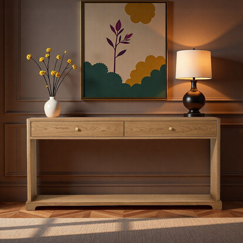 Console rétro style français, H 33,9 po x l 72 po x P 14 po, Brun