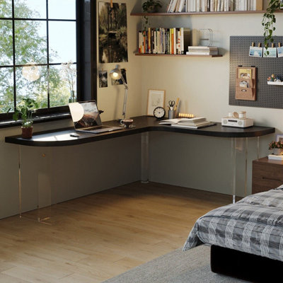 Bureau d'angle en bois massif acrylique, bureau en L