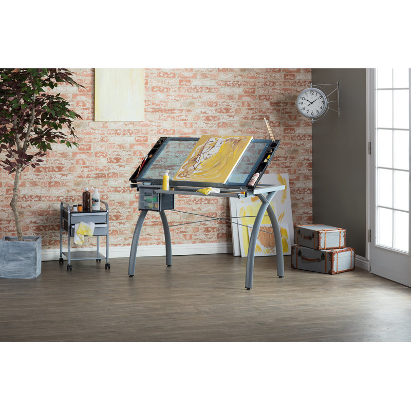 Futura 59'' Black Metal and Clear Glass Drafting Table with Storage