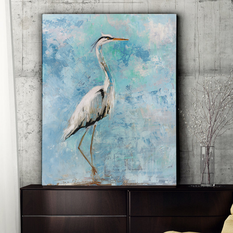 « trouble matinée héron », reproduction de peinture à l’aquarelle sur toile tendue, H 36 po x l 48 po x P 1,5 po