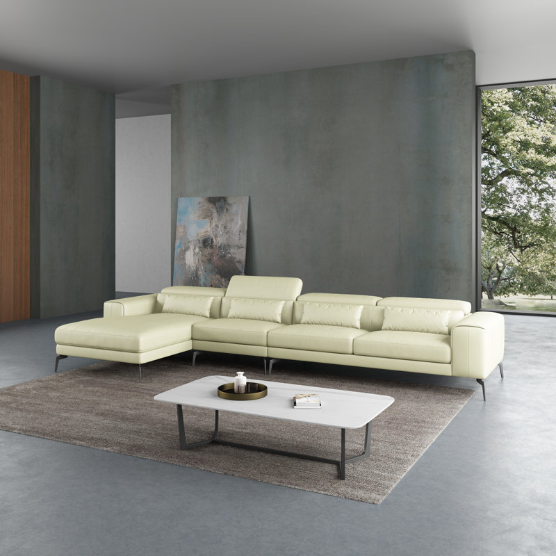 Cavour Sectional, White Genuine Leather, Left Hand Facing