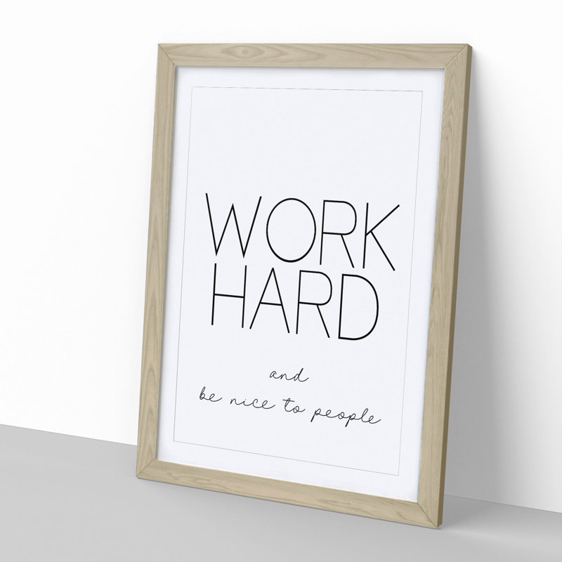 Work Hard - Picture Frame Typography, Oak, 48cm H x 36cm W x 2cm D