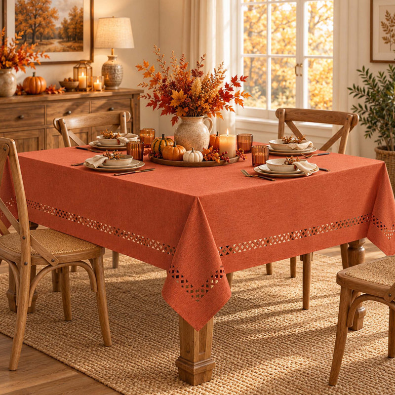 Nappe 60 "x 84" en faux lin orange brûlé avec bordure découpée