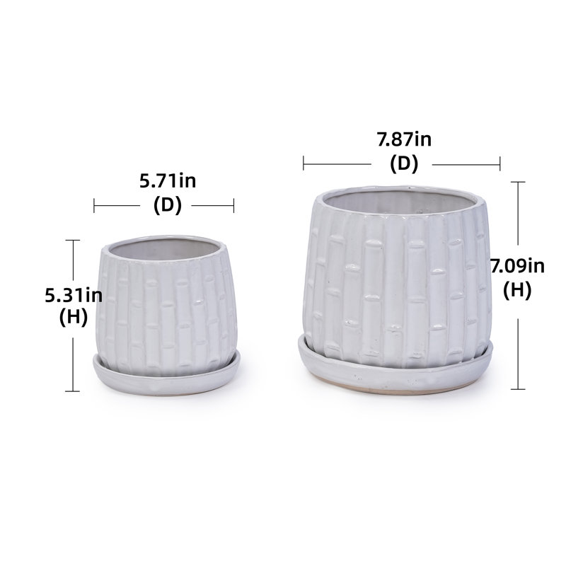 Ensemble de 2 pots de fleurs en céramique, jardinière moderne de 7 po pour patio, jardin, rebord de fenêtre - blanc, Blanc