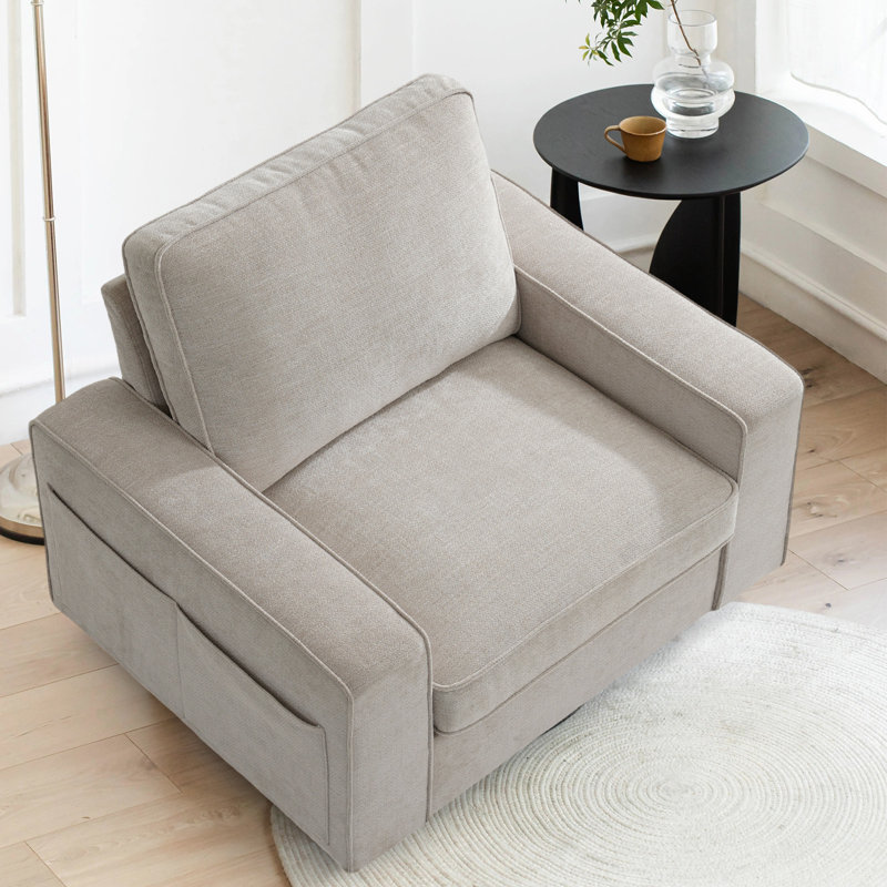 40.16'' Chenille Square Arm Sofa, Beige Chenille