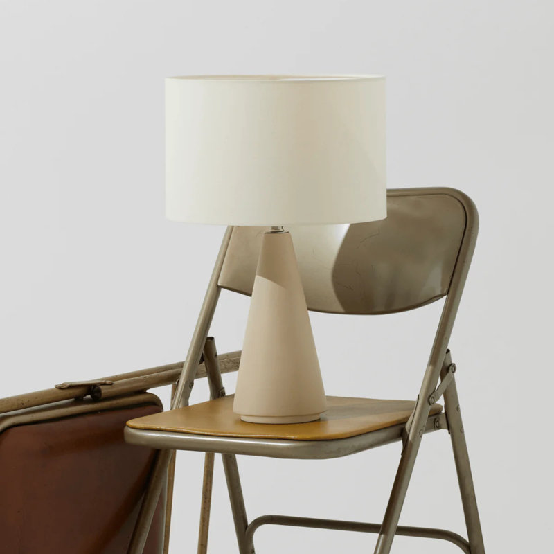 Brightech Nathaniel 20" Cement LED Table Lamp with Cream Cotton Drum Shade