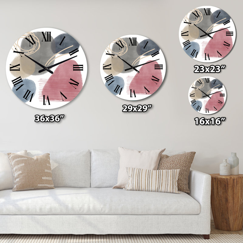 Éléments abstraits rouges, bleus et gris organiques - horloge murale moderne, Surdimensionné