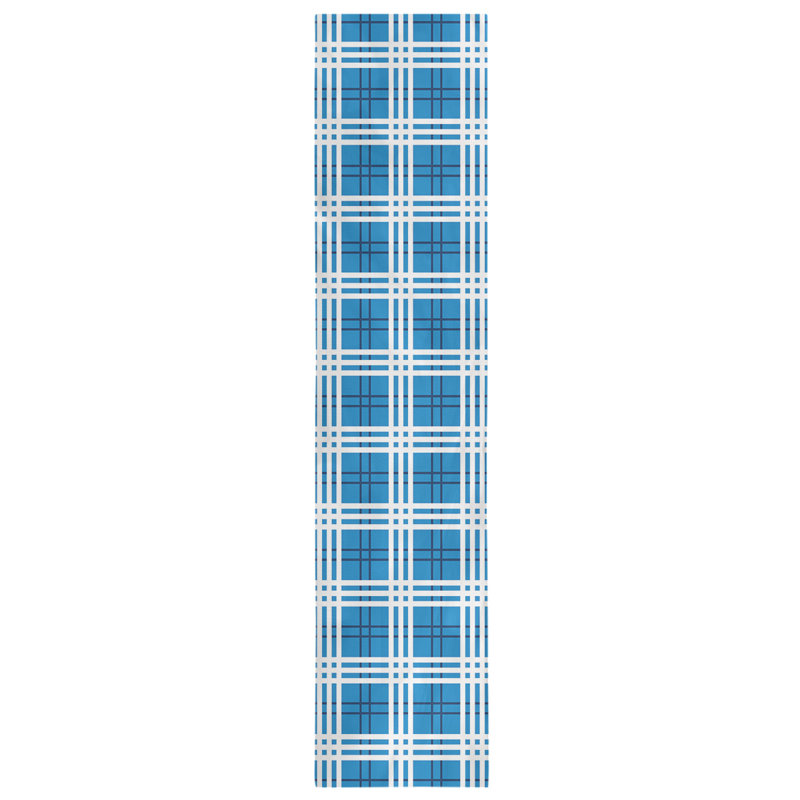 Paid Polyester Table Runner, 90" L x 16" W, Powder Blue/Navy Blue/White