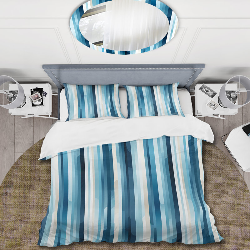 Ensemble de housse de couette à rayures bleues Blue Horizon, Housse de couette pour très grand lit et 2 très