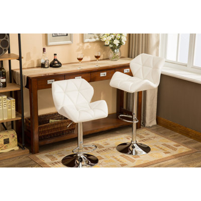2pièces tabourets de bar hydrauliques blancs contemporains - siège avec hauteur réglable et repose-pieds pour une assise agréable 2 sièges, hauteur, cuir synthétique, confort de détente supplémentaire