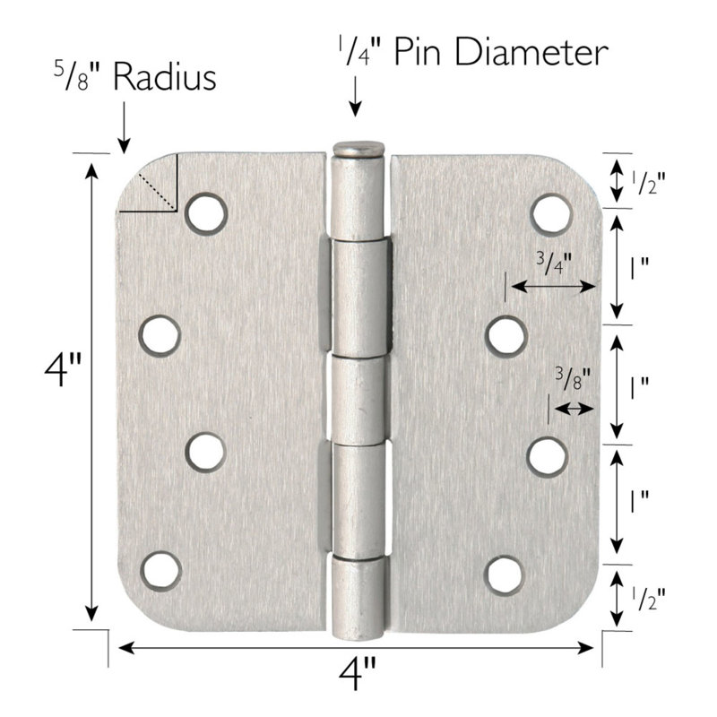 Door Hinge 4-Inch, 5/8-inch Radius, 3-Pack, Satin Nickel