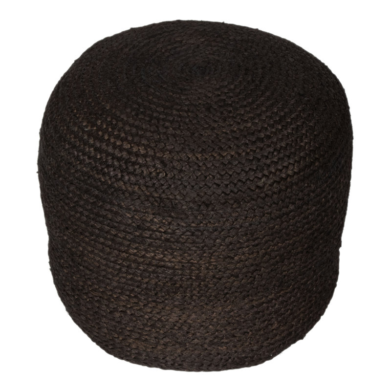 Lillian Upholstered Jute Ottoman, Black Jute