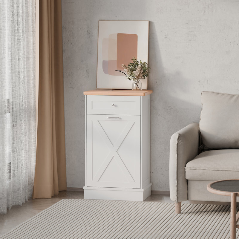 Armoire poubelle inclinable 10 gallons Havant, Blanc/naturel