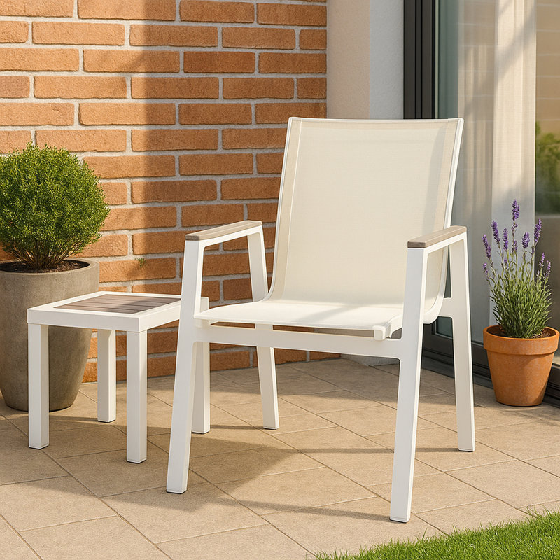 Fauteuil de patio empilable Lajoy, Gris, Blanc, Blanc