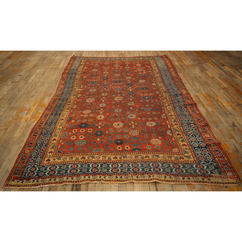 1930s Antique Red Ground Asian Design Chinese Khotan Handknotted Pile Wool Rug