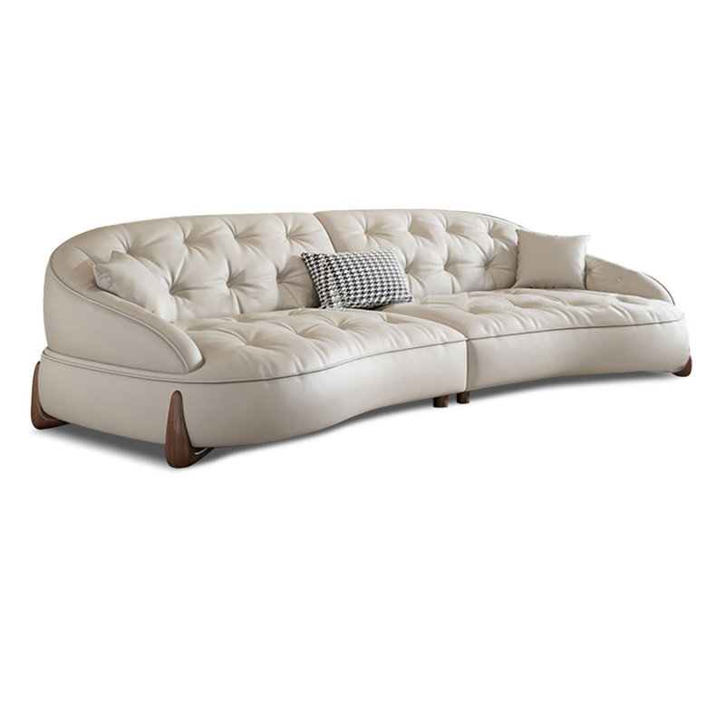 White Genuine Leather Modular Sofa cushion couch, White, 31.5" H x 110.24" W x 45.28" D