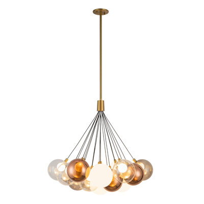 Bolla 28-in Brushed Gold dimmable LED Chandelier with Mixed Glass