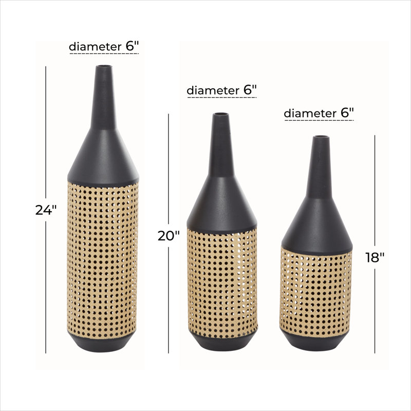 Ensemble de 3 vases en métal brun 24 ", 20", H 18 "