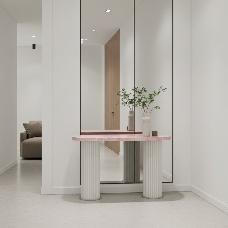 Majesté Console Table, Pink Quartz, Oyster White