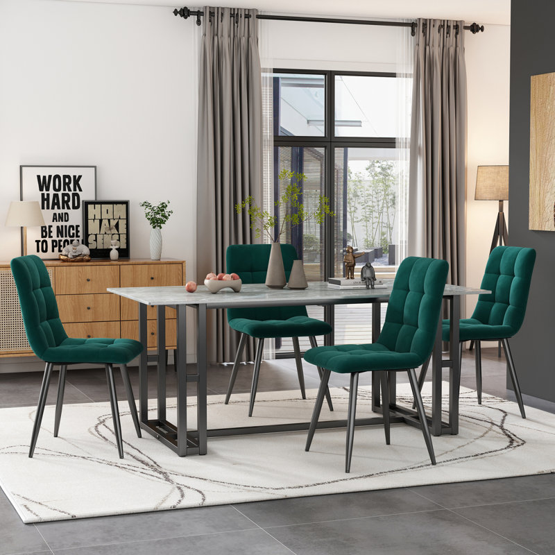 Fabric Upholstered Metal Parsons Chair, Green