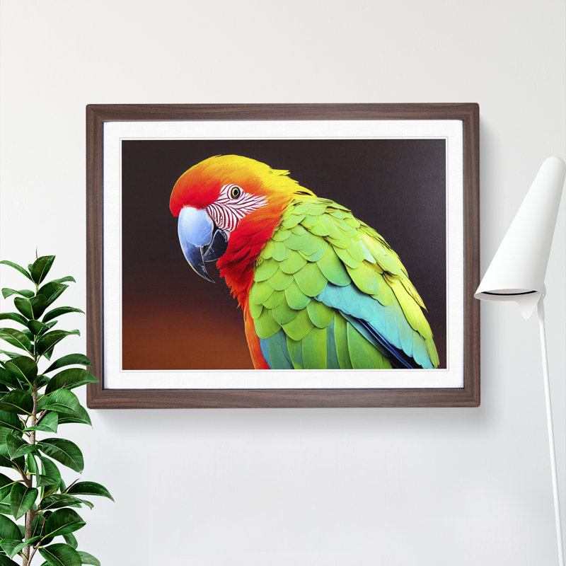 XH1022-6794X Parrot Portrait Vol.3 - Single Picture Frame Print, 34cm H x 46cm W x 2cm D, Walnut