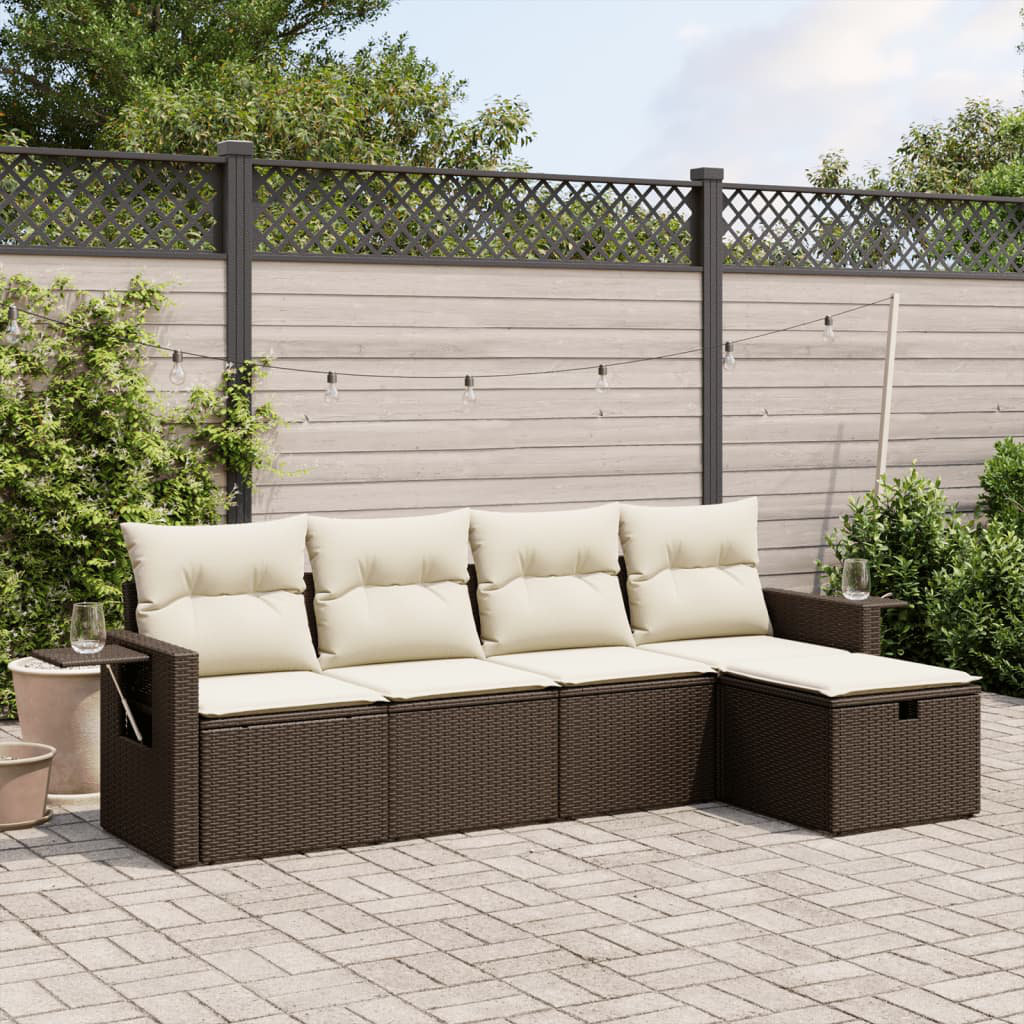 Vidaxl 5-Tlg. Garten-Sofagarnitur Mit Kissen Braun Polyrattan