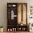 Farmhouse Widen Hall Tree With 4 Rattan Doors, Seating Bench, 6 Hooks And Shoe Cabinet-1248059403