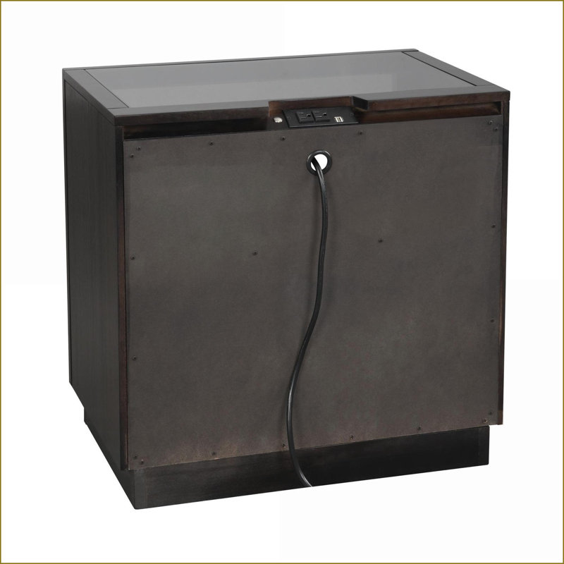 Table de chevet moderne gris anthracite avec 2 tiroirs, lumière DEL, USB / alimentation et plateau en verre
