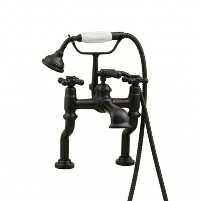 P0795 Robinet de baignoire téléphone britannique avec douche à main, brise-vent et poignées en croix