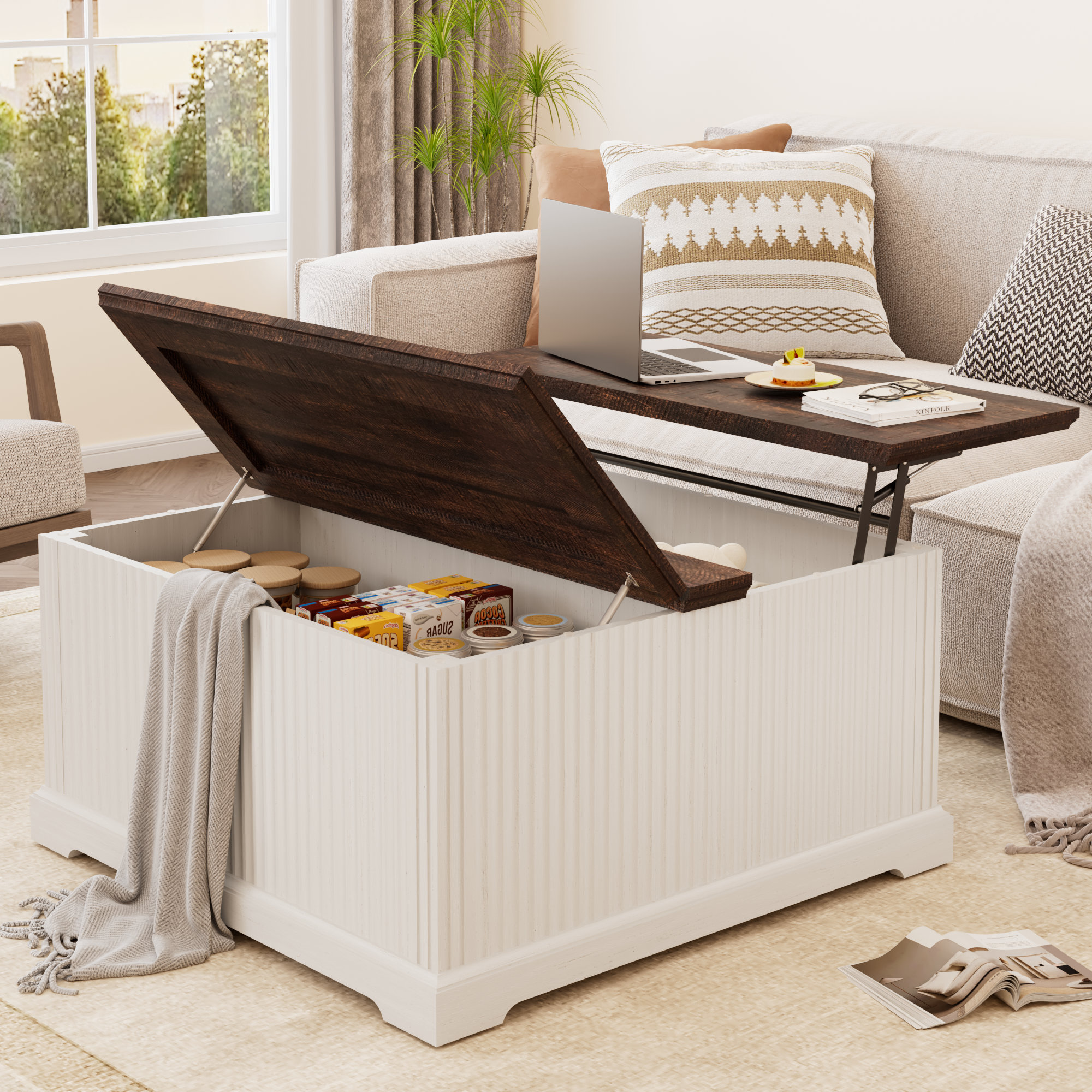 Wrought Studio™ Farmhouse Square Storage Coffee Table With Hinged Lift Top | Wayfair