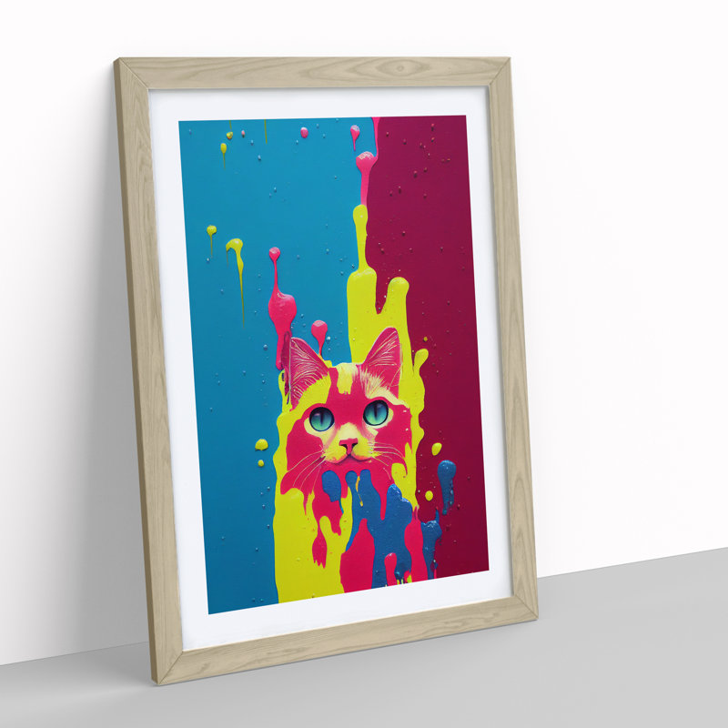 Cat in No.5 1 Piece Single Picture Frame Wall Art, 64cm H x 46cm W x 2cm D, Oak