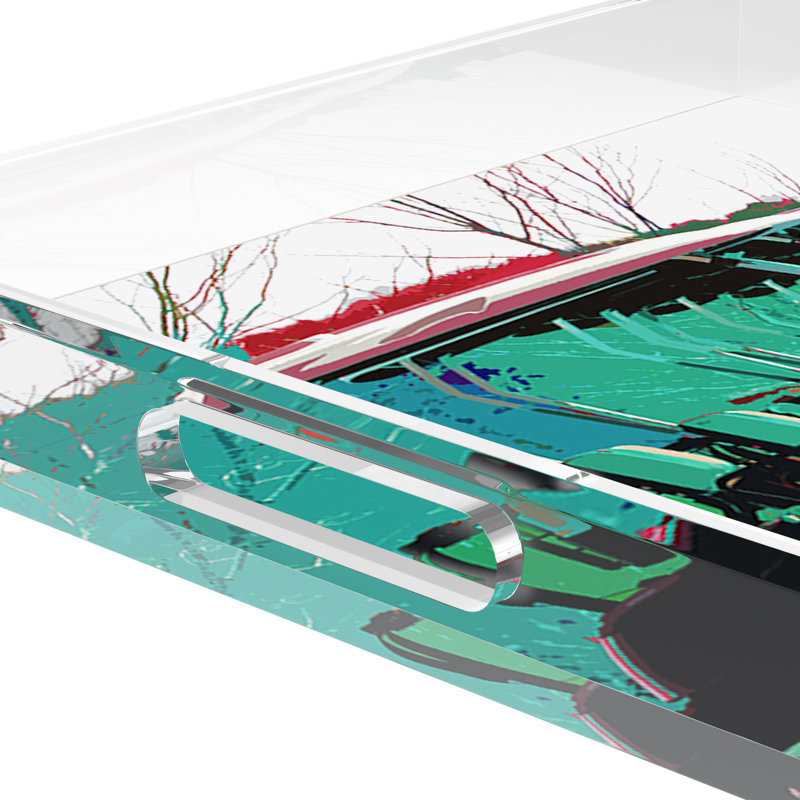 Abstract Decorative Tray, 2" H x 12" W x 12" D, Green