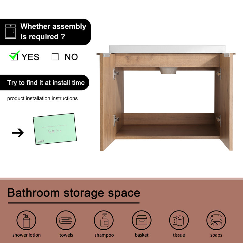 Meuble-lavabo simple avec plateau 23,94 po Sivansh, Chêne