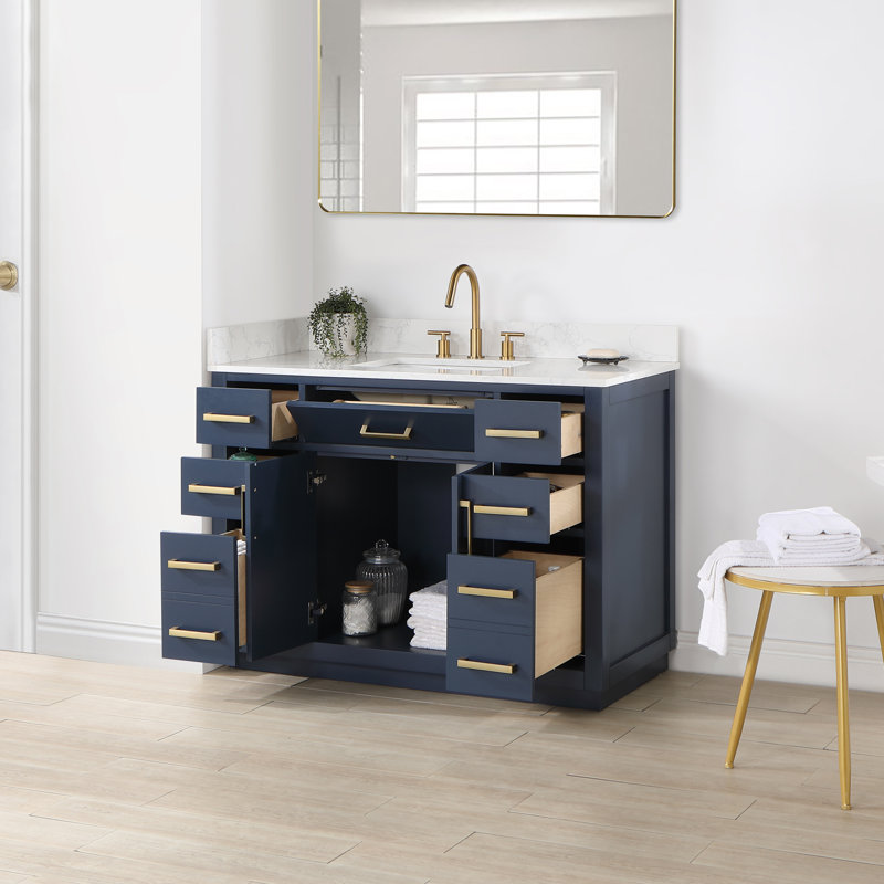 Ensemble de meuble-lavabo simple 48 po Gavino, Bleu royal, Doré
