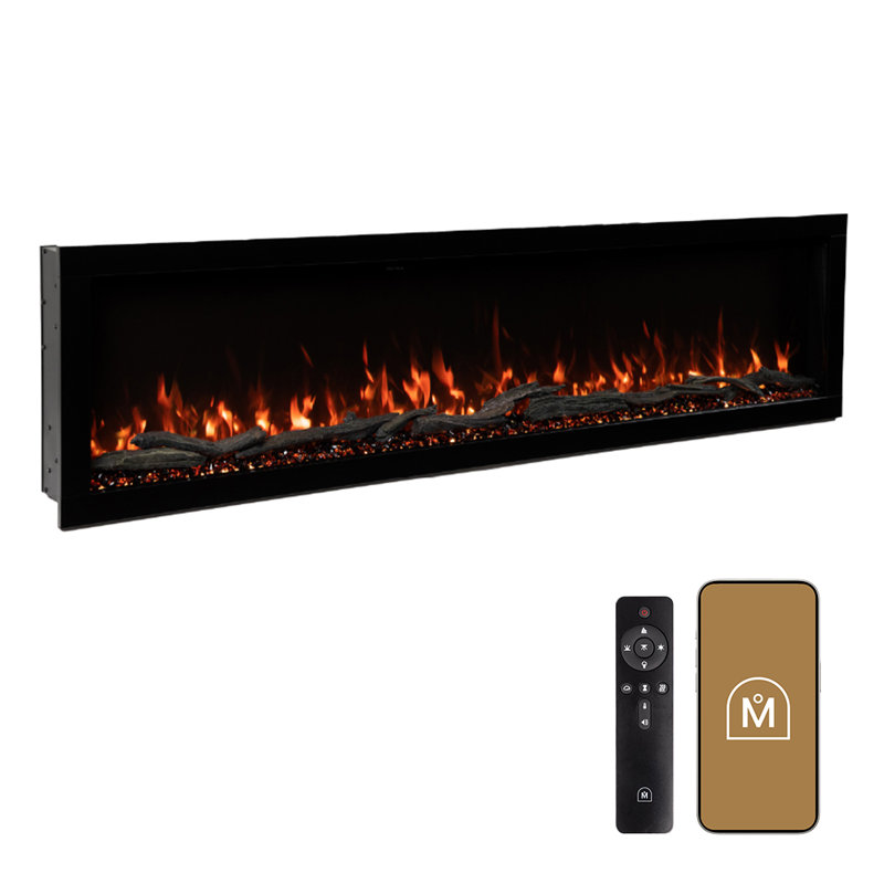 Chaufferette électrique encastrée ou murale Highmark 100 po, 10 couleurs de flamme, compatible avec Google et Alexa, bûches et cristaux, télécommande